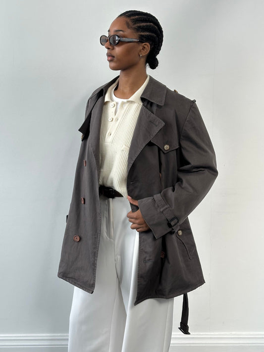 Christian Dior Le Connaisseur 1980s Cropped Cotton Belted Trench Coat - M/L