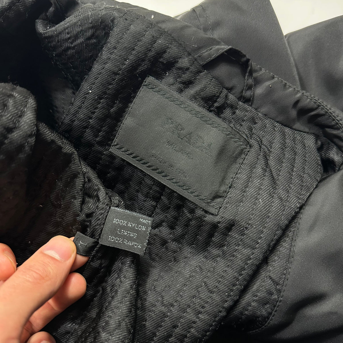 Prada 90’s Quilted Nylon Belt Parka Jacket - UK10 | Large, Black