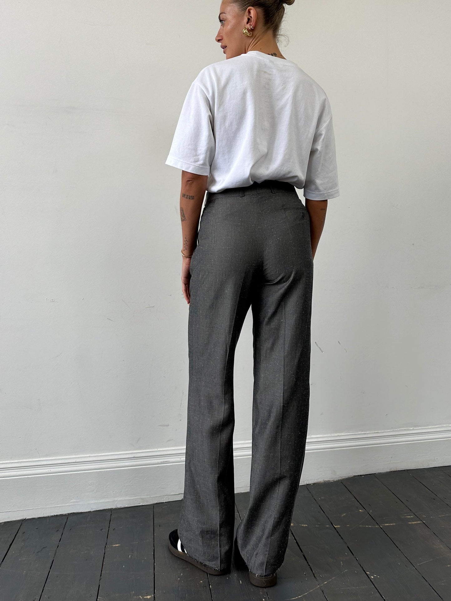 Italian Vintage High Waisted Straught Leg Raw Hem Tailored Trousers - W28