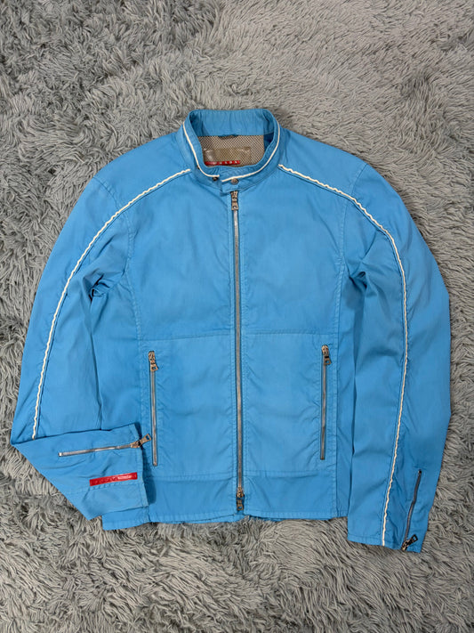 Prada Sport 2003 Aqua Blue Nylon Piped Biker Jacket - IT48 | O/S, Multicoloured