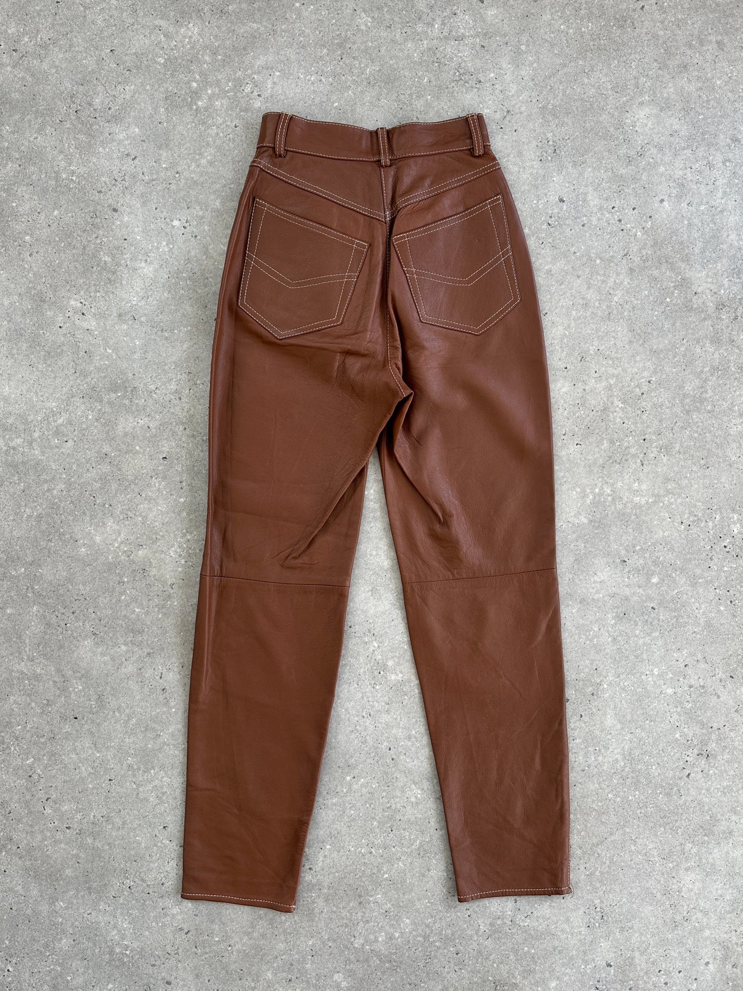 Italian Vintage Tapered Leg High Waisted Leather Trousers - W22