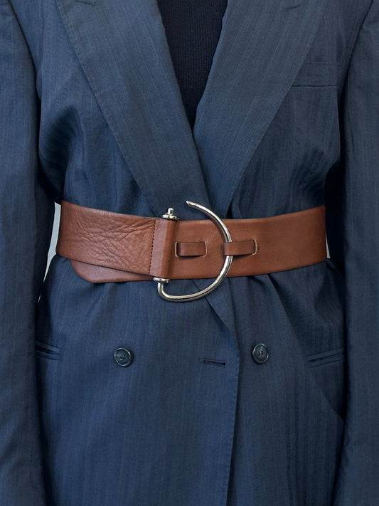 Vintage 1990s Leather Chunky D Ring Belt - W36-40