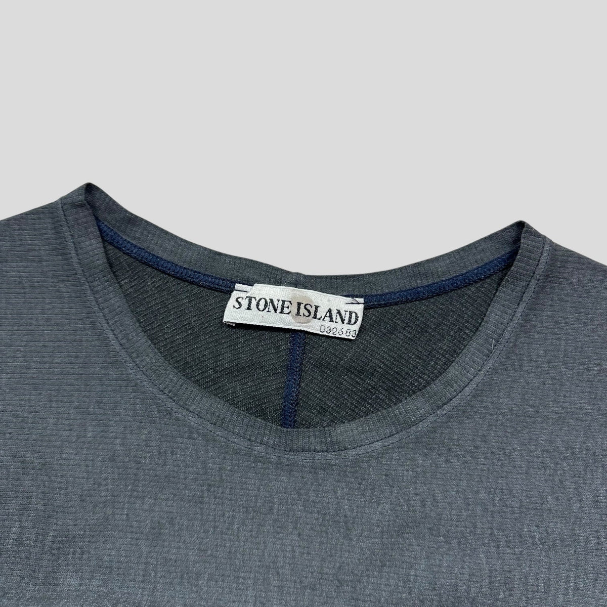 Stone Island 2003 Textured Cotton Embroidered Spellout T-shirt - L/XL | XL, Grey