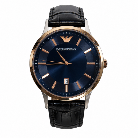 Emporio Armani Black Croc Leather Strap Watch | O/S, Black