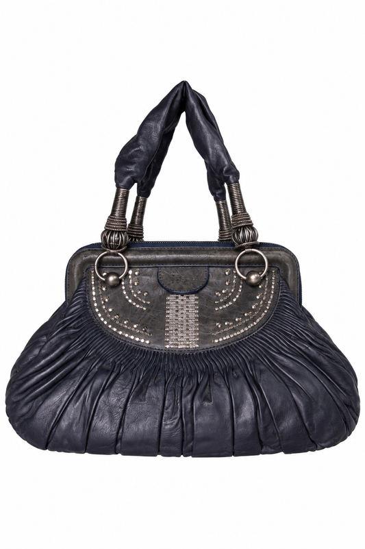 2007 Dior By Galliano Le Plisse Leated Leather Basket Bag | O/S, Navy