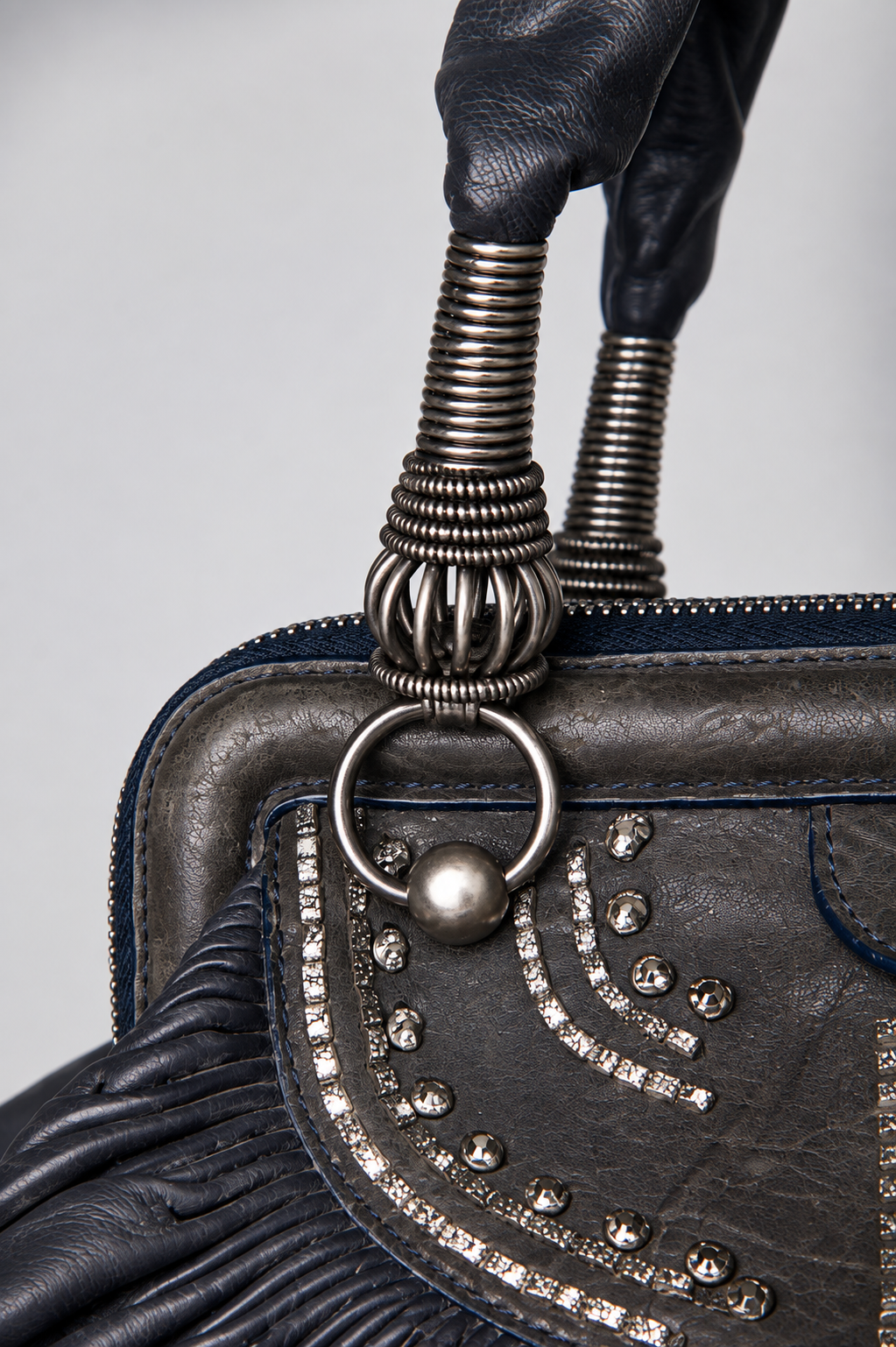 2007 Dior By Galliano Le Plisse Leated Leather Basket Bag | O/S, Navy