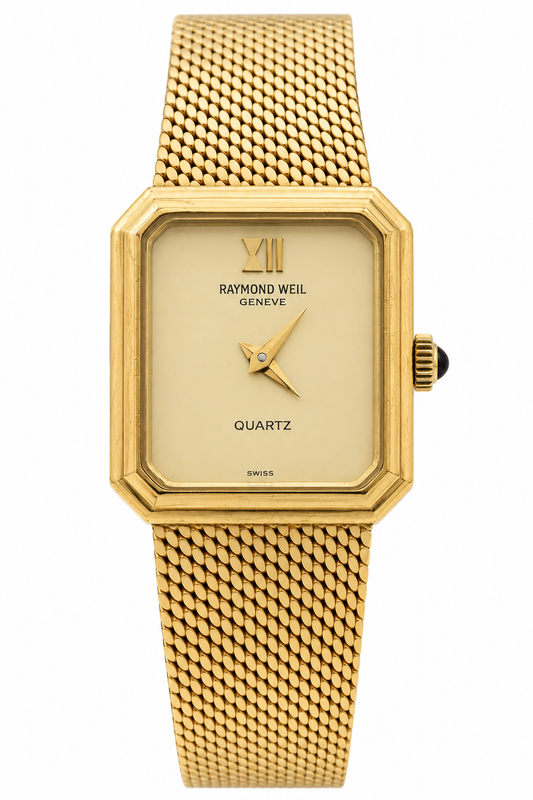 1980s Raymond Weil 9522 Champagne Dial Gold-Tone Mesh Bracelet Watch(754-RAY-L). LWM864 | O/S, Gold