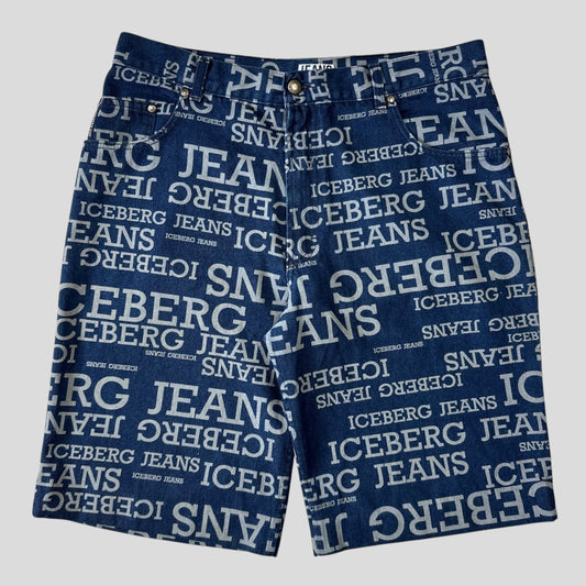 Iceberg Jeans 90’s Baggy Denim Spellout Shorts - 36 | O/S, Blue