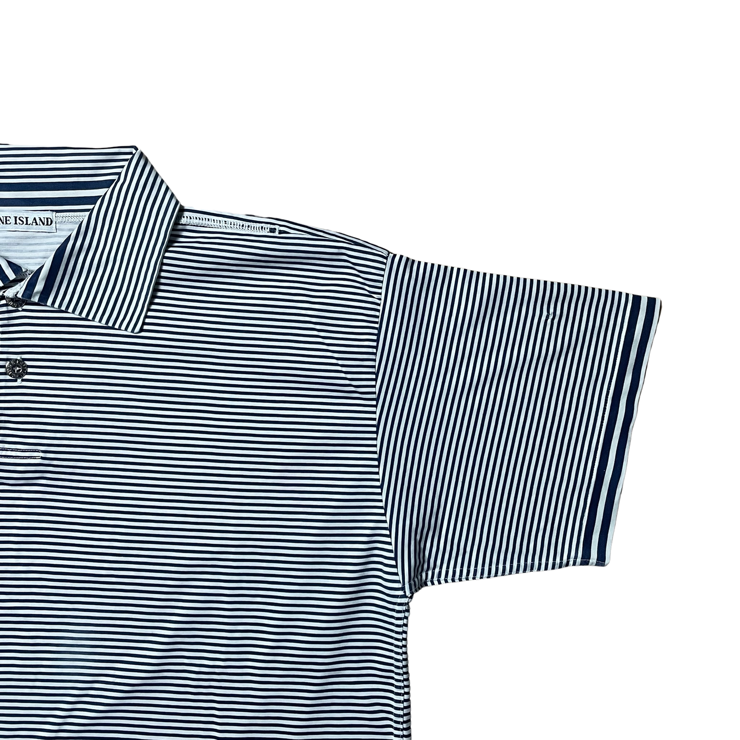S/S 1989 Navy Blue & White Striped Egyptian Cotton Polo Shirt