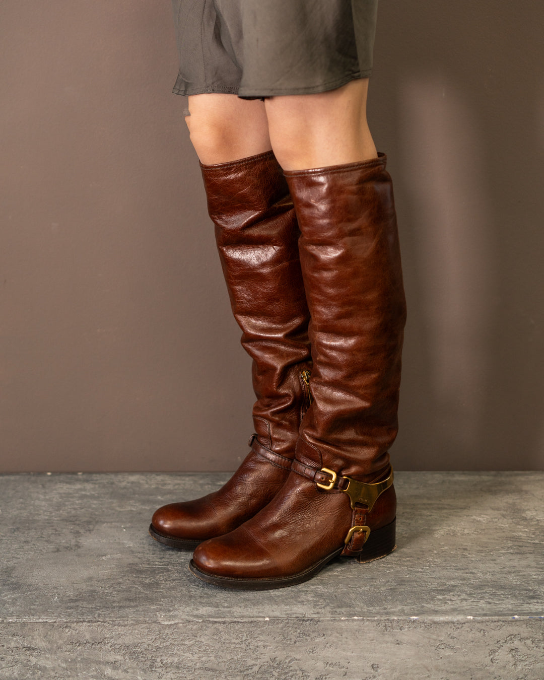 PRADA RIDING BOOTS (EU 36, FITS LIKE 38) | DEFAULT TITLE, Brown