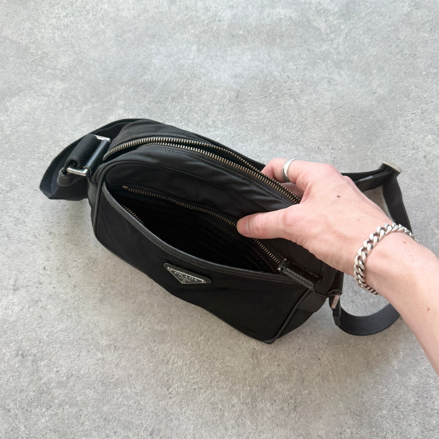 Prada Milano 2000s cross body nylon bag (10”x6”)