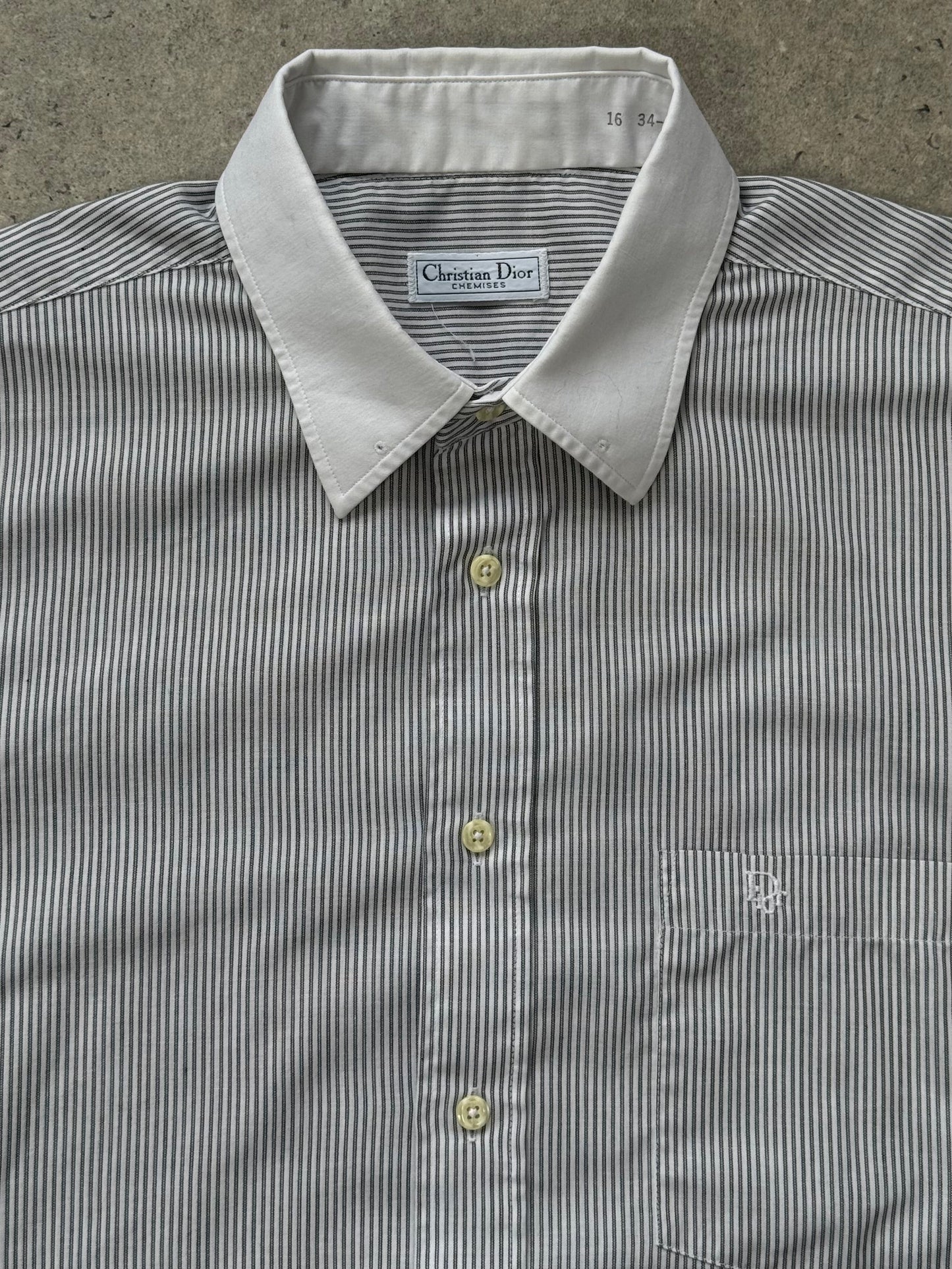 Christian Dior Chemise 1990s Cotton Stripe Logo Shirt - L