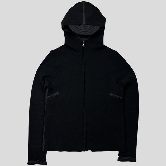Prada Sport AW00 Ninja Hood Nylon Panel Tech Knit Cardigan - XS/S | XS, Black