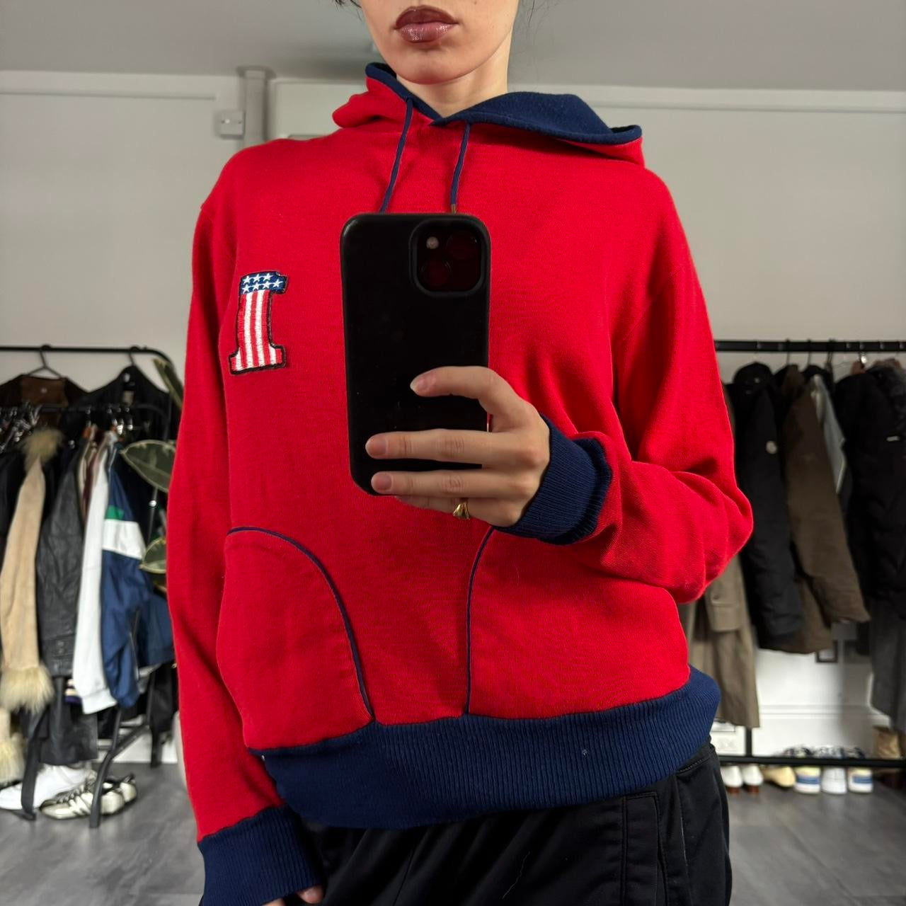 Vintage USA Ski Hoodie | Red, Navy