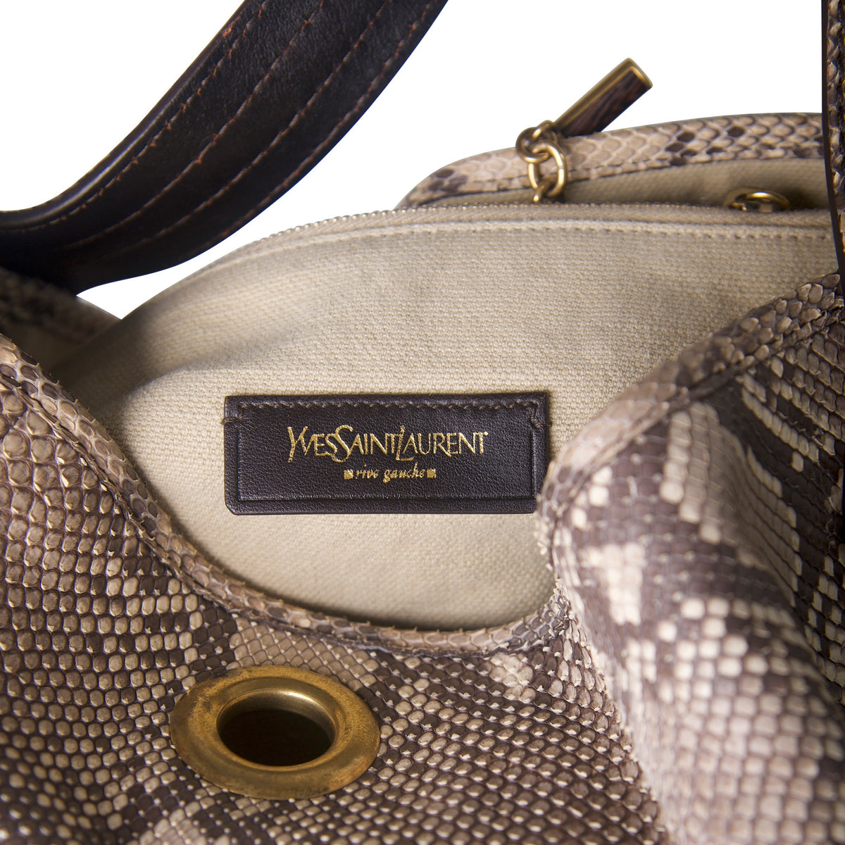 Yves Saint Laurent Rive Gauche Python Leather Handbag | O/S, Beige and Brown