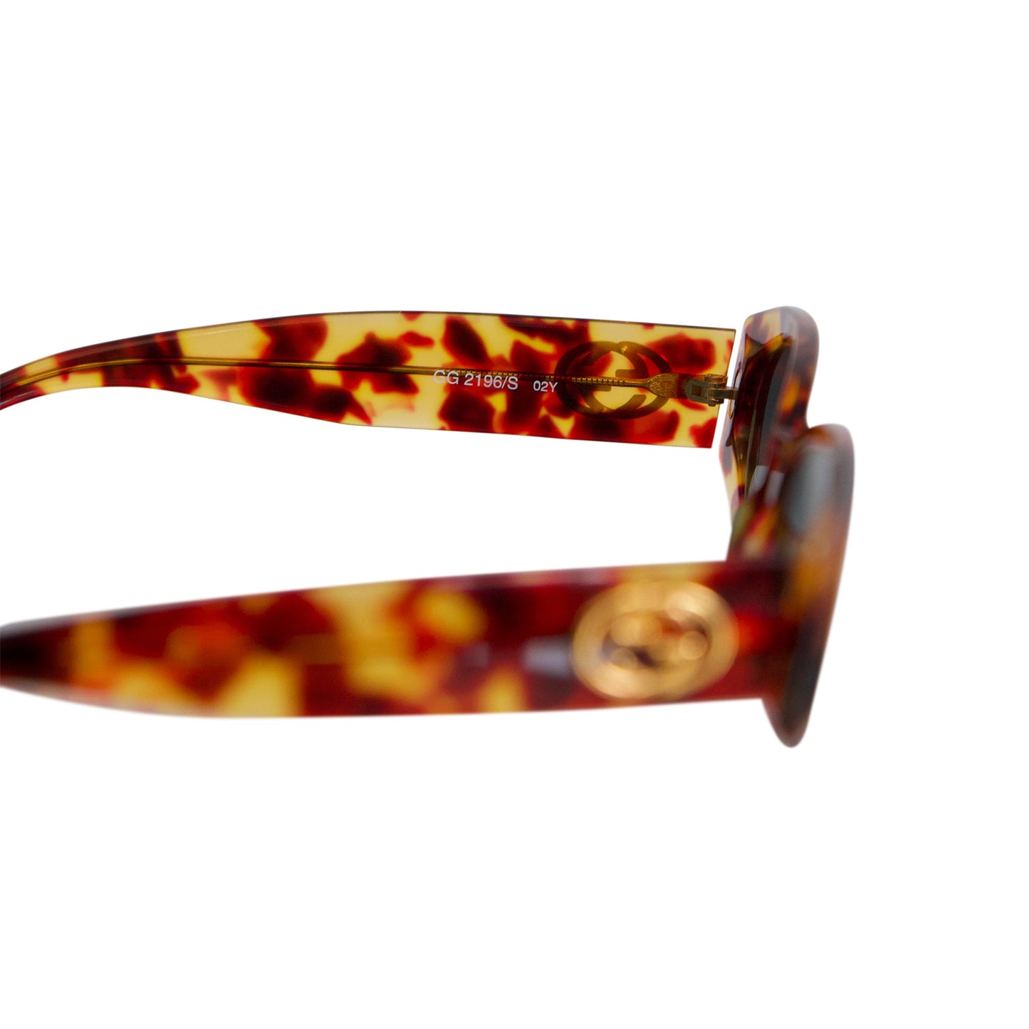 Gucci GG Gold Emblem Amber Tortoise Shell 2196/S Cat Eye Sunglasses Cased