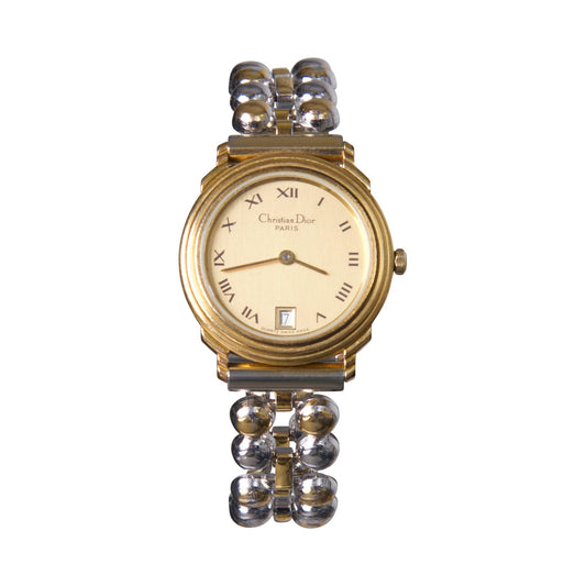 Christian Dior Womens Gold Plated Beaded Strap Watch
