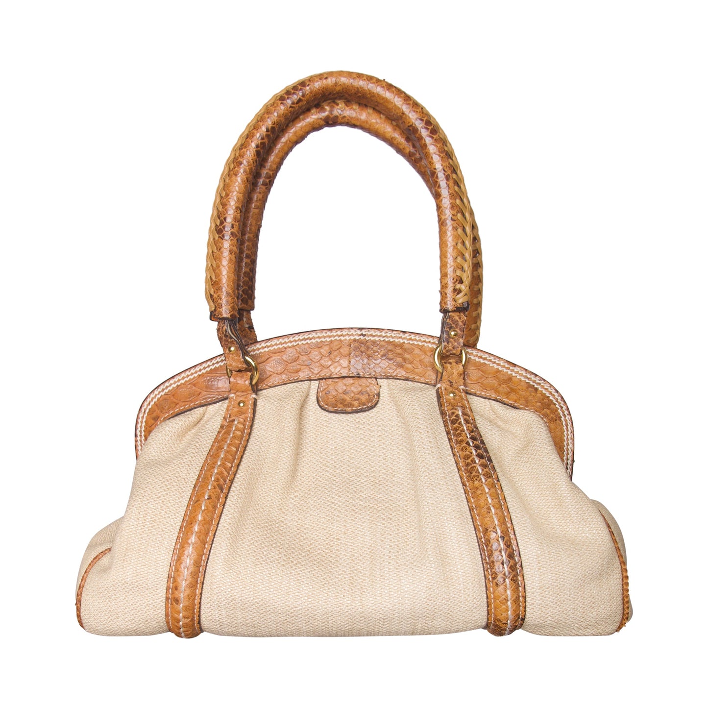 2007 Christian Dior Python-Trimmed Frame Bag | O/S, Beige and Brown