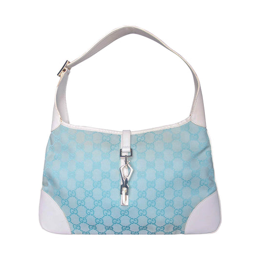 2000s Gucci Pale Blue GG Monogram White Leather Strap Jackie Bag | O/S, Multicoloured