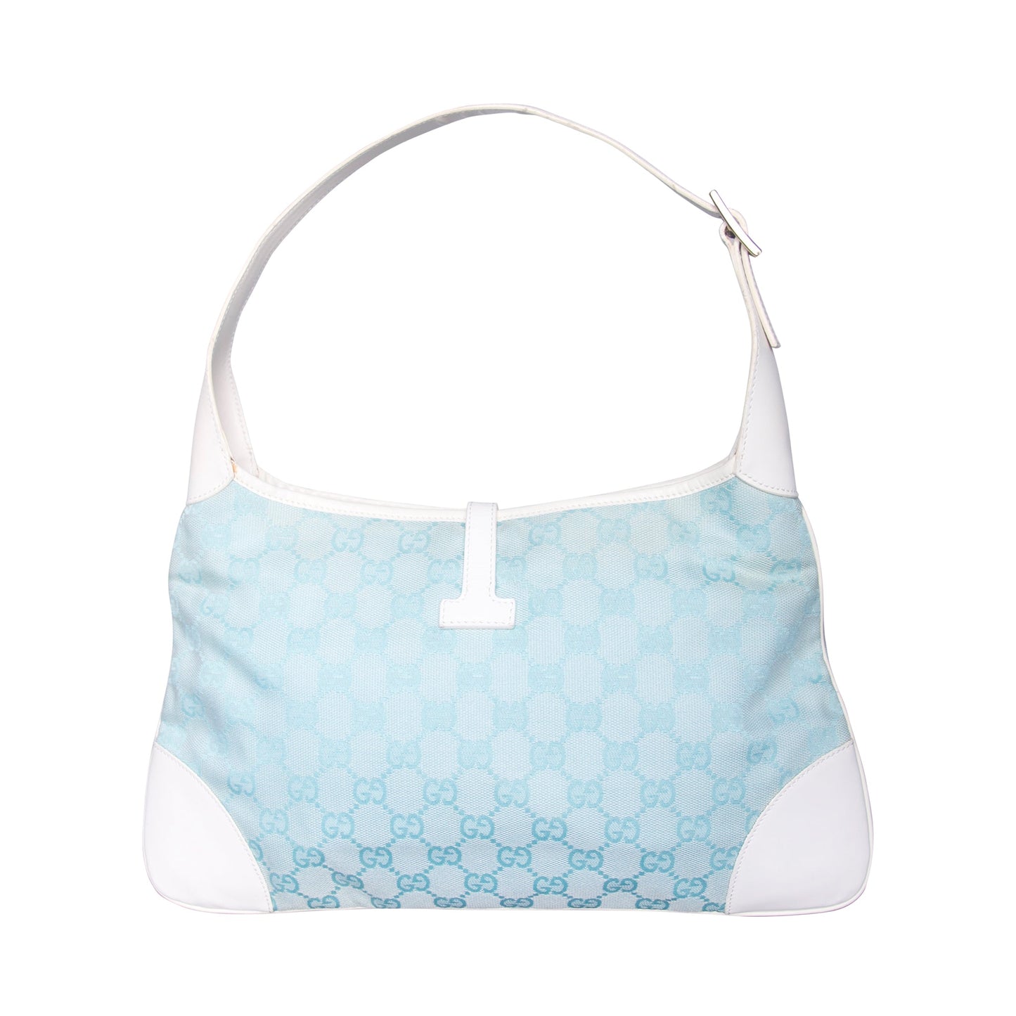 2000s Gucci Pale Blue GG Monogram White Leather Strap Jackie Bag | O/S, Multicoloured