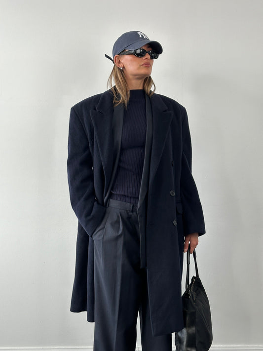 Italian Vintage 1990s Wool Double Breasted High Neck Coat - XL/XXL