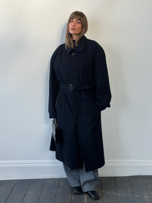 Vintage 1980s Wool Concealed Placket Belted Coat - XXL