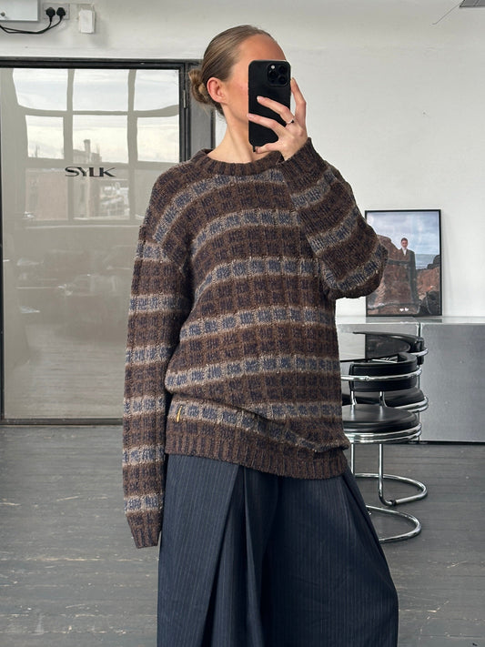 Armani Jeans 1990s Wool Check Knitted Jumper - XL