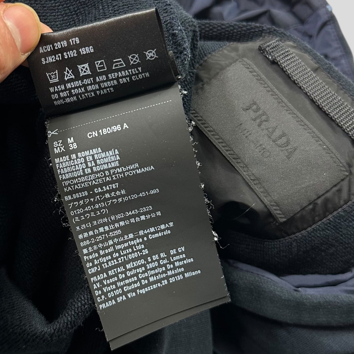 Prada Milano 2019 Rubber Triangle Nylon Piped Panel Hoodie - M