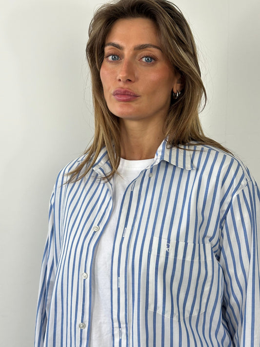 Christian Dior 1980s Cotton Striped Logo Shirt - L