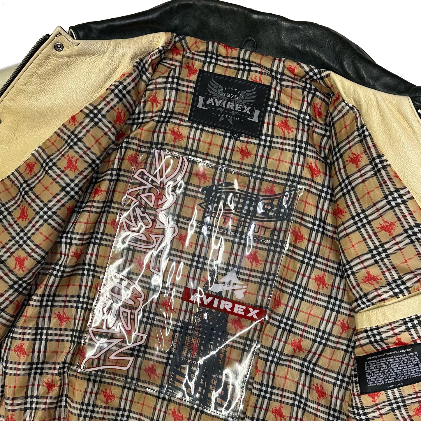 ARCHIVE Avirex Atlanta Leather Jacket In Dark Green & Cream - Bootleg ( XL )