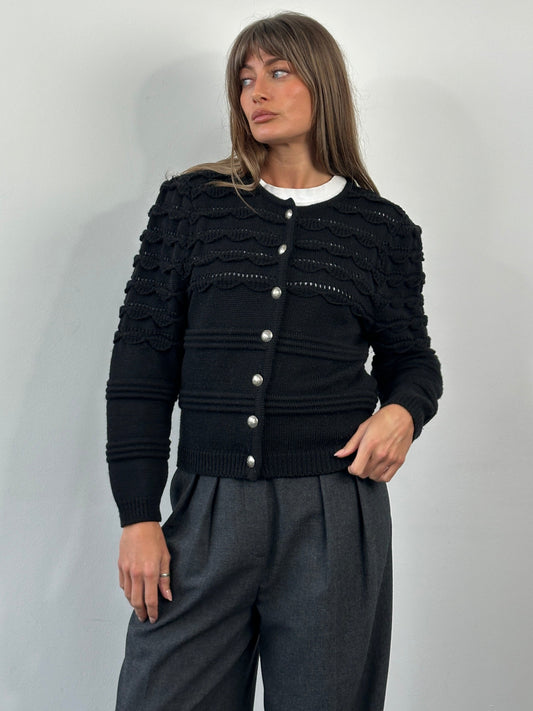 Vintage 1990s Pure Wool Knitted Cardigan - M