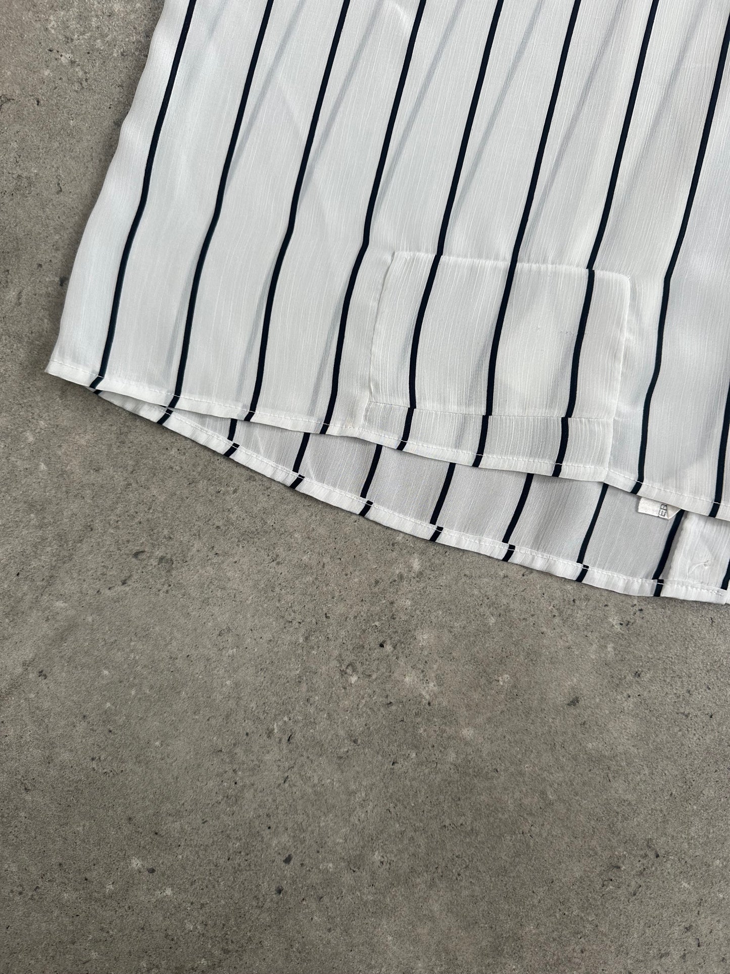 Vintage 1980s Sheer Stripe Tie Neck Shirt - M