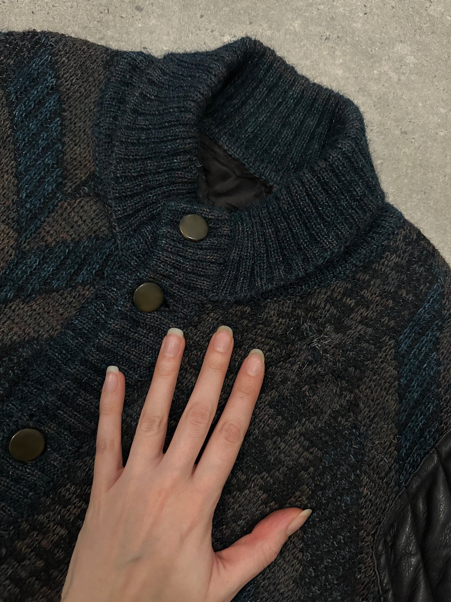 Vintage 1990s Wool Print Knit Bomber Jacket - XL