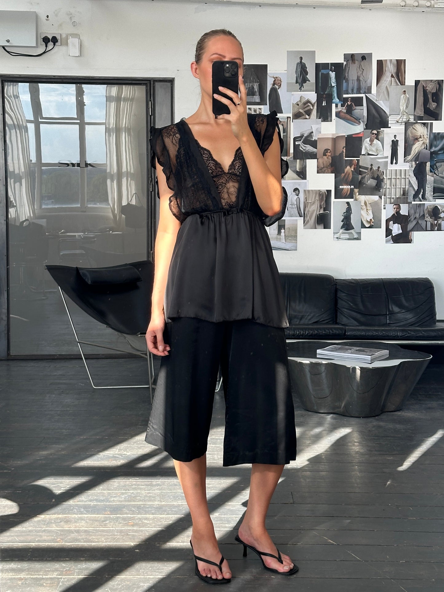 Vintage 2000s Lace Sheer Babydoll Satin Top - M