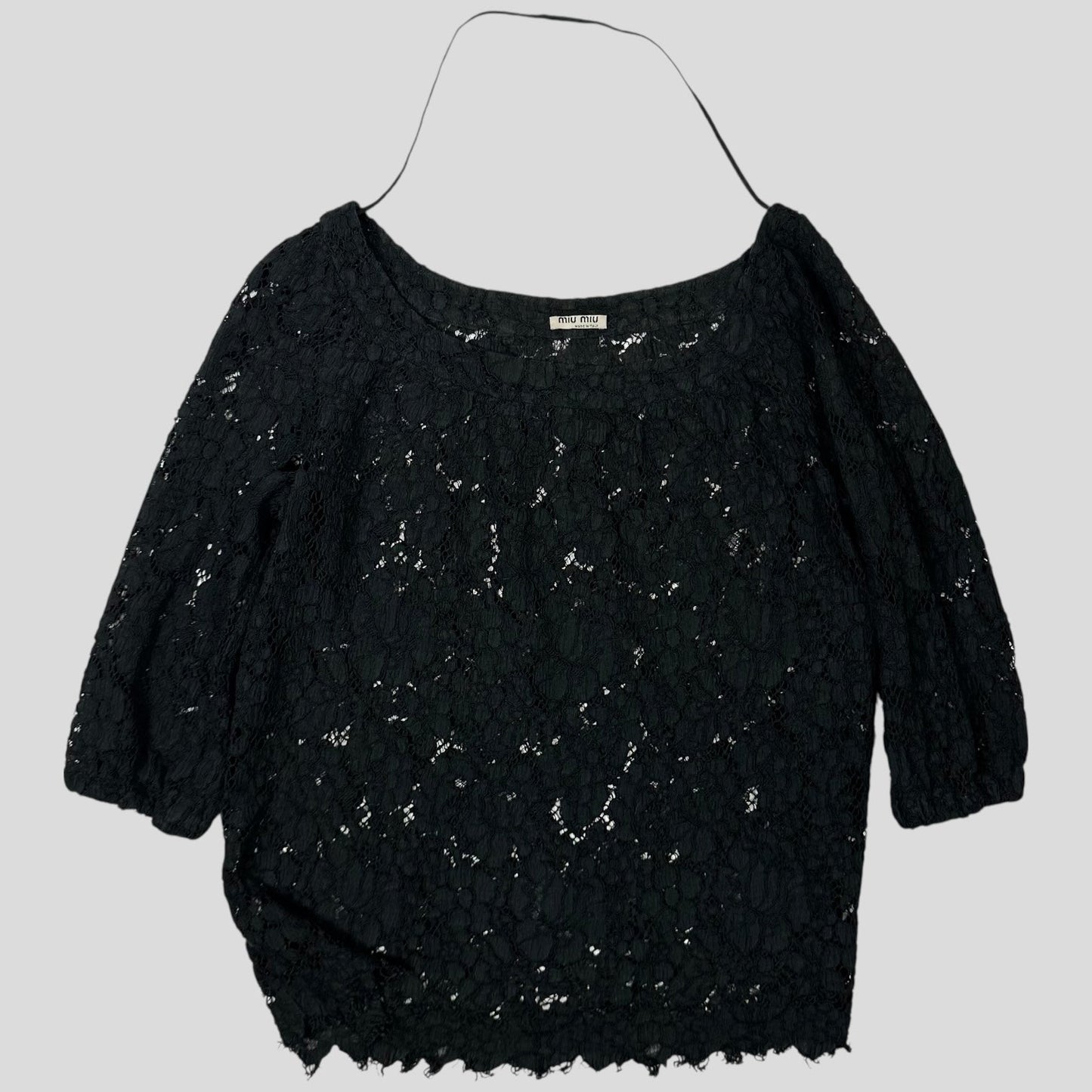 Miu Miu 00’s Floral Broderie Lace 3/4 Sleeve Top - M | Default Title, Black