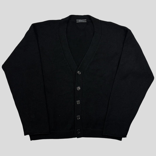Prada 2021 Triangle Logo Heavyweight Boxy Wool Cardigan - M