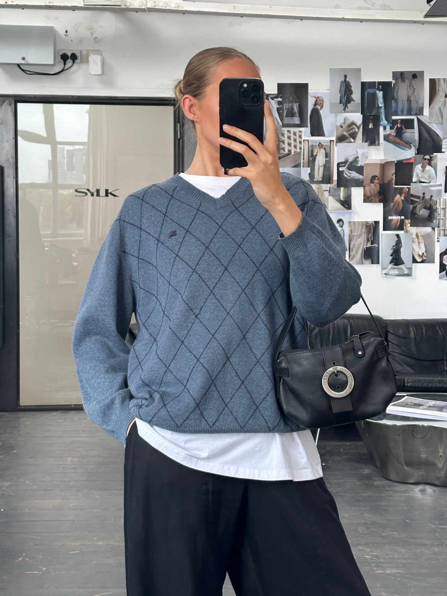 Burberry London 2000s Merino Wool Argyle Logo Jumper - L/XL