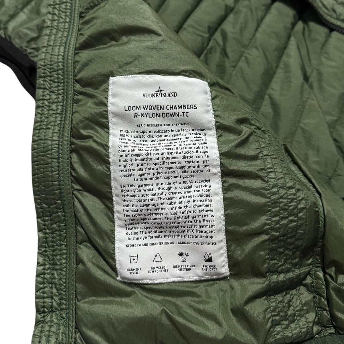 Stone Island Loom Woven Down Gilet | Small, Olive Green