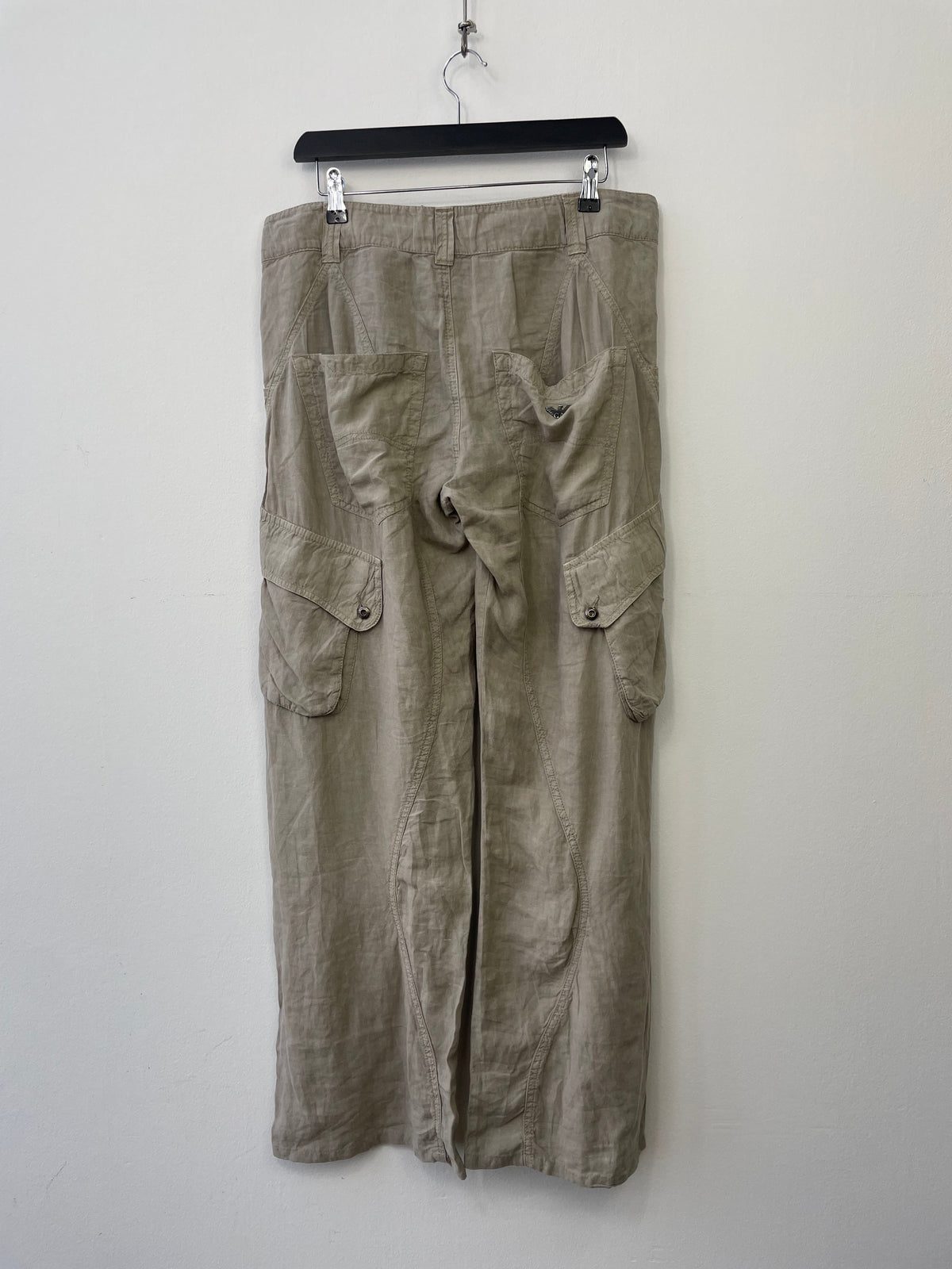 Armani Jeans 00s Twist Seam Linen Cargo Trousers | Large, Beige