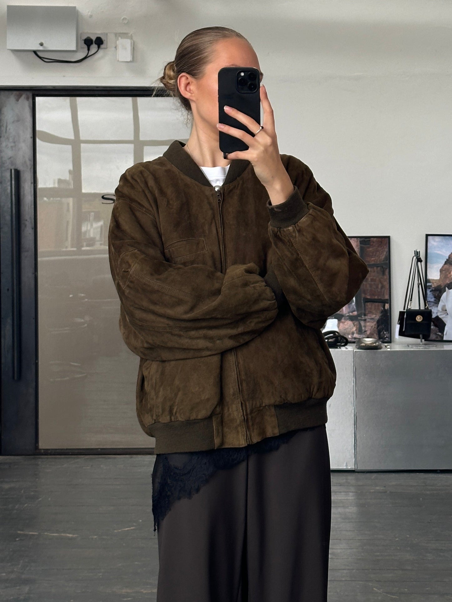 Vintage 1990s Suede Bomber Jacket - XL