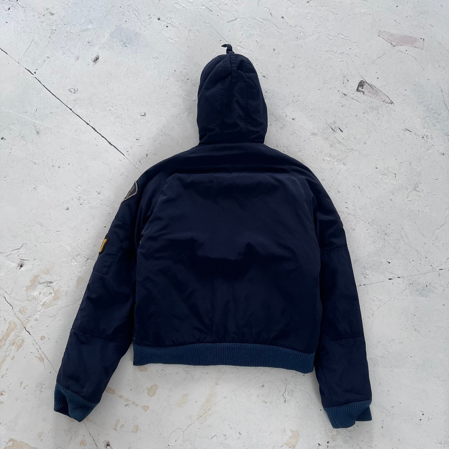 2010s armani jeans patchwork hooded bomber | Navy, Navy