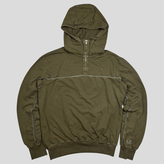 CP Company SS07 Piped Logo 1/4 Zip Convertible Collared Hoodie - M/L