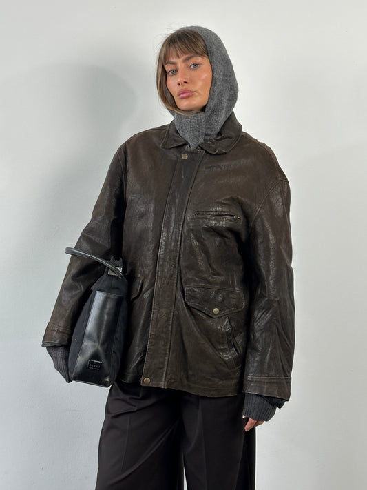 Vintage 1980s Concealed Placket Leather Jacket - L/XL