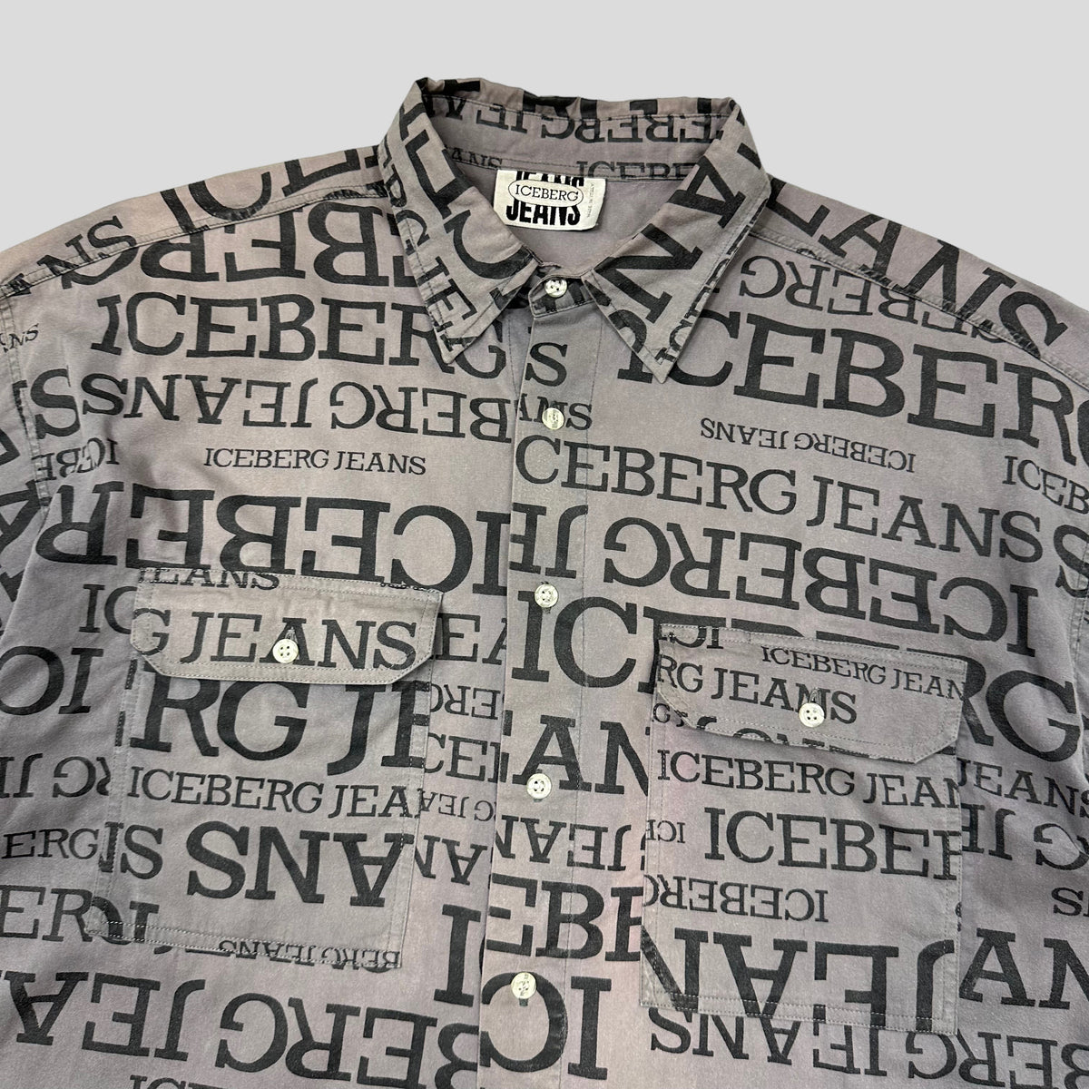Iceberg Jeans 90’s Stash Pocket Spellout Shirt - L | Large, Grey