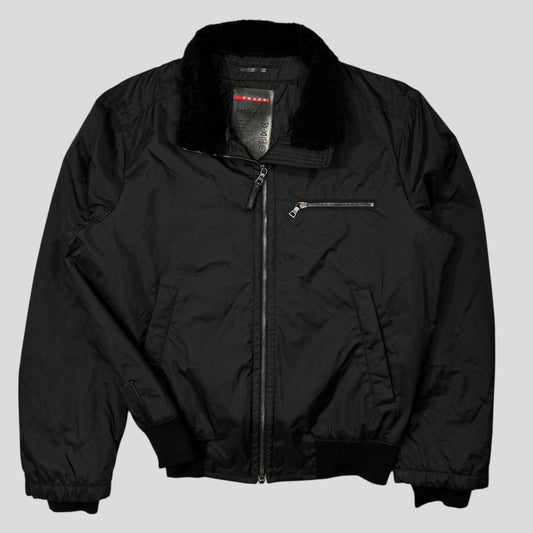 Prada Sport 2006 Shearling & Leather Nylon Canvas Flight Jacket - IT56 (L/XL)