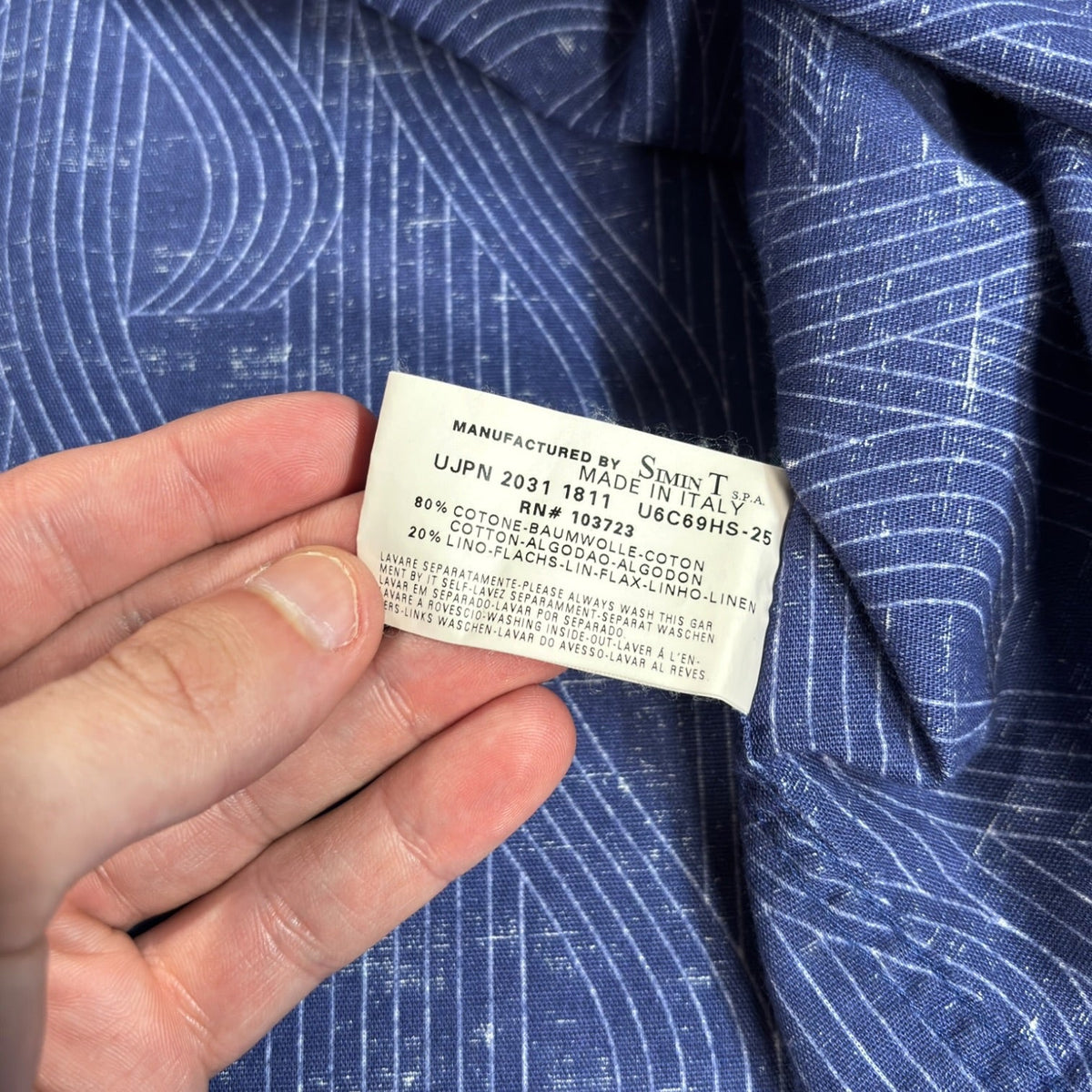 Armani Jeans 00's Patterned Linen Shirt L | Large, Blue