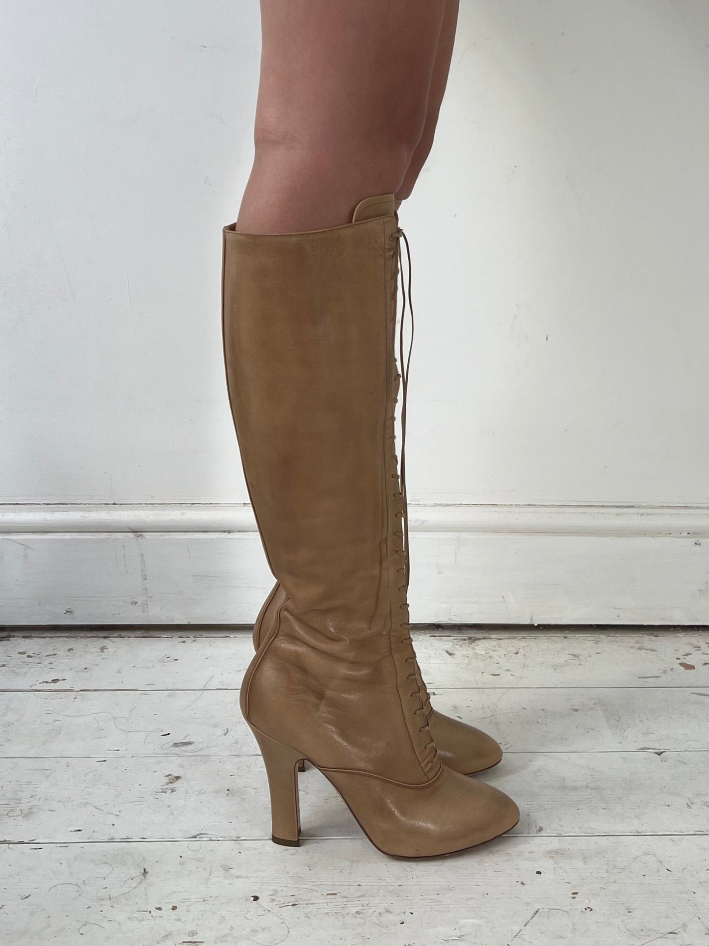 MIU MIU LACE UP BOOTS (EU 38.5) | DEFAULT TITLE, Camel