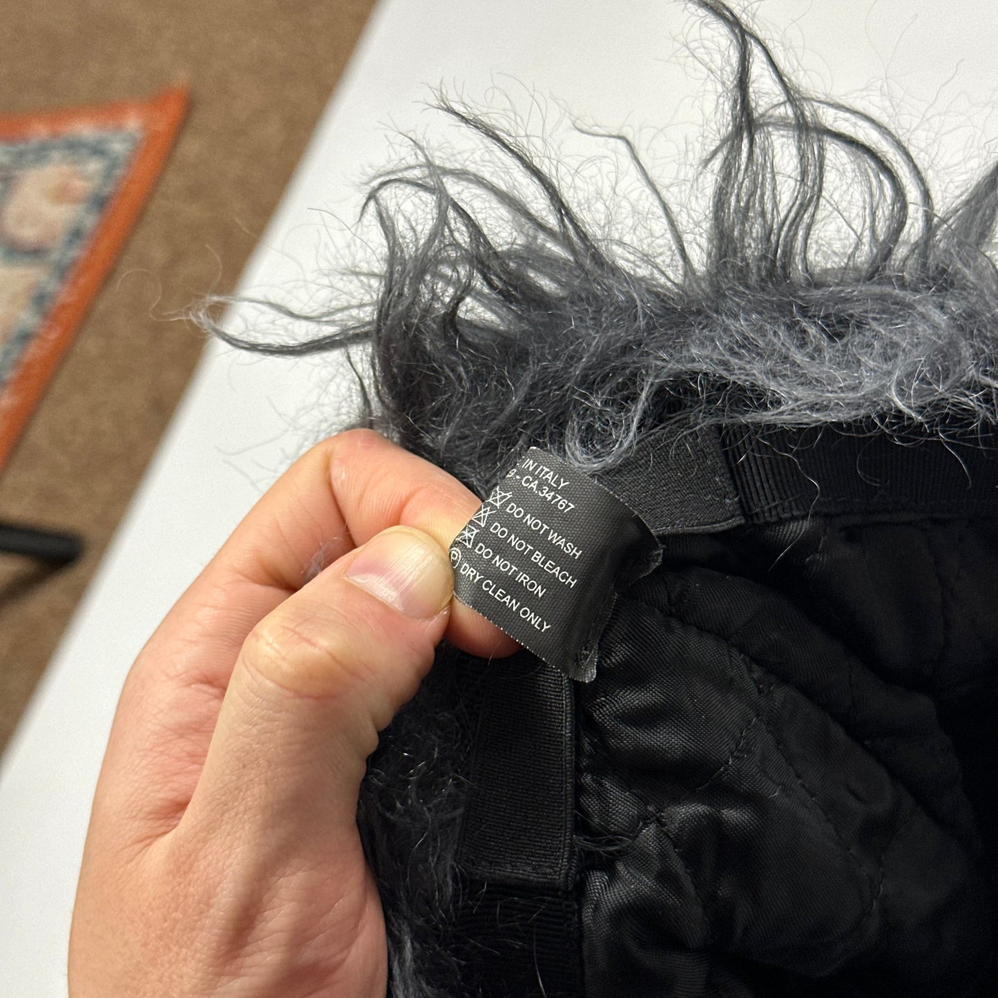 Prada Milano FW19 Mohair & Wool Triangle Logo Nylon Trapper Hat - S/M