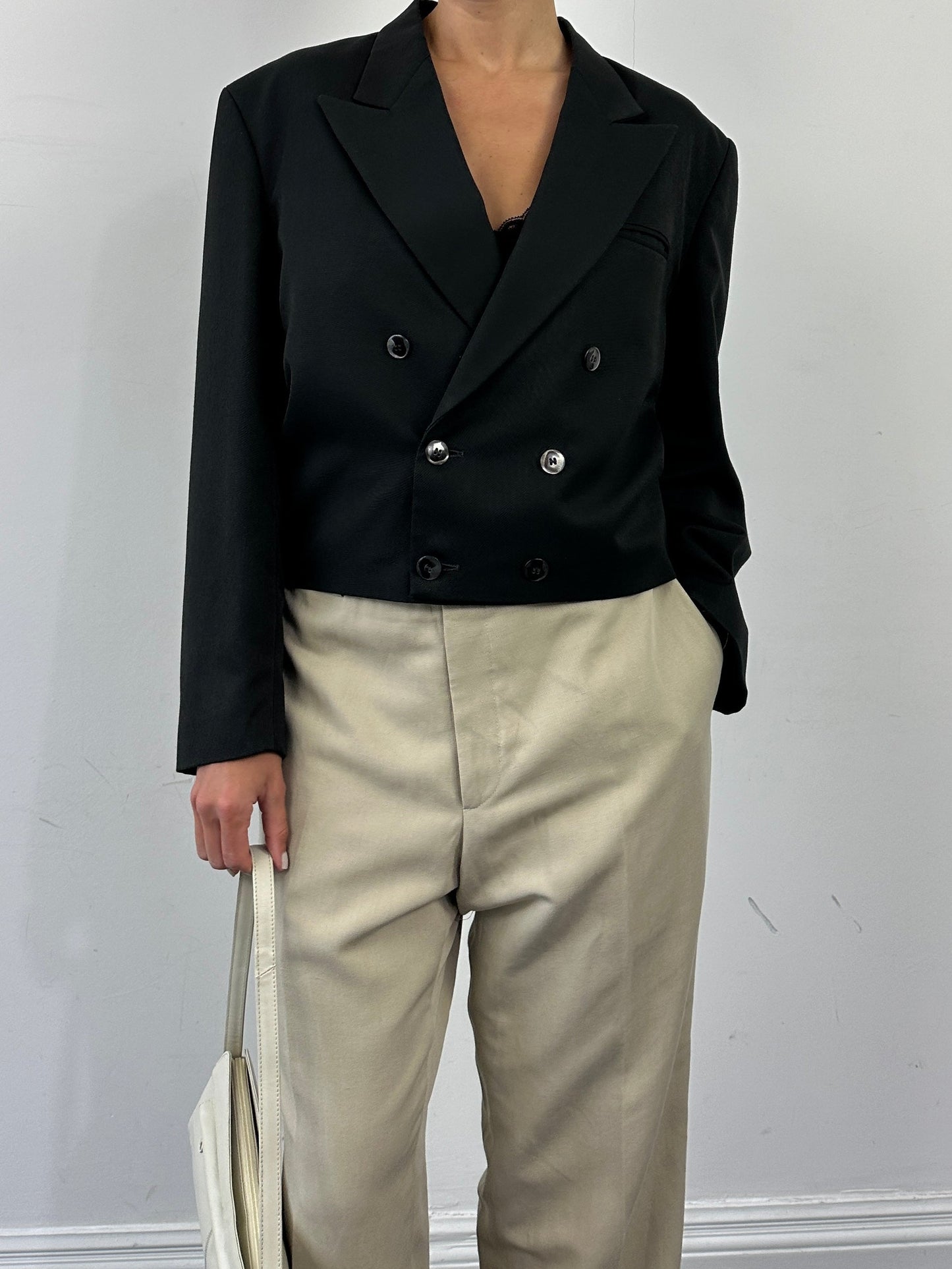 Vintage 1980s Cropped Double Breasted Blazer - M