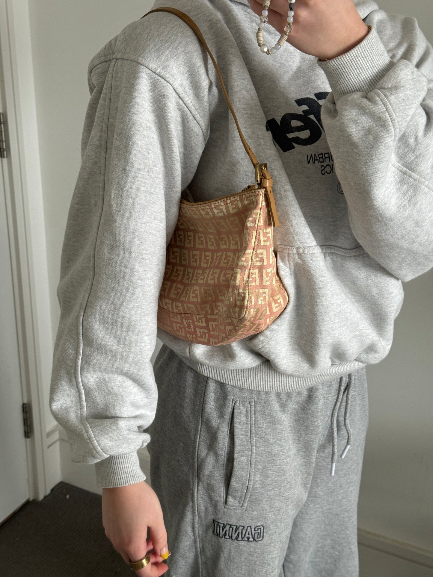 Vintage 90s Fendi Zucca Pink Shoulder Bag | O/S, Gold